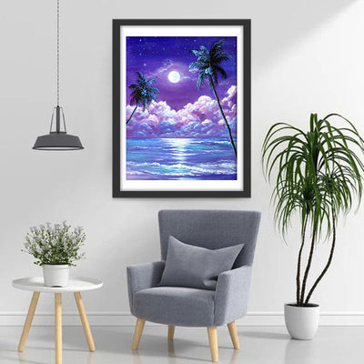 Meer und Kokospalmen in der Nacht Diamond Painting