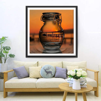 Meer und Sonnenuntergang in der Flasche Diamond Painting