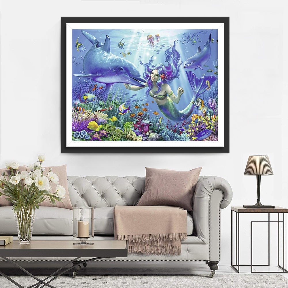 Meerjungfrau und Delfin Diamond Painting
