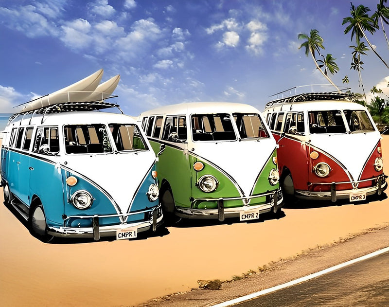 Minibus am Strand Diamond Painting