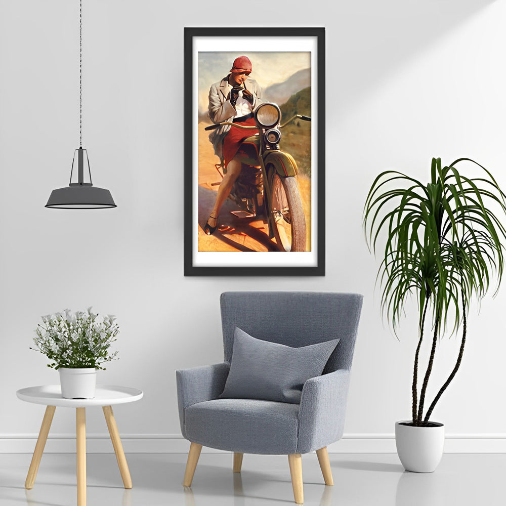Motorrad und schöne Frau Diamond Painting