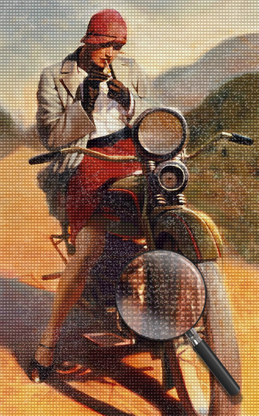 Motorrad und schöne Frau Diamond Painting