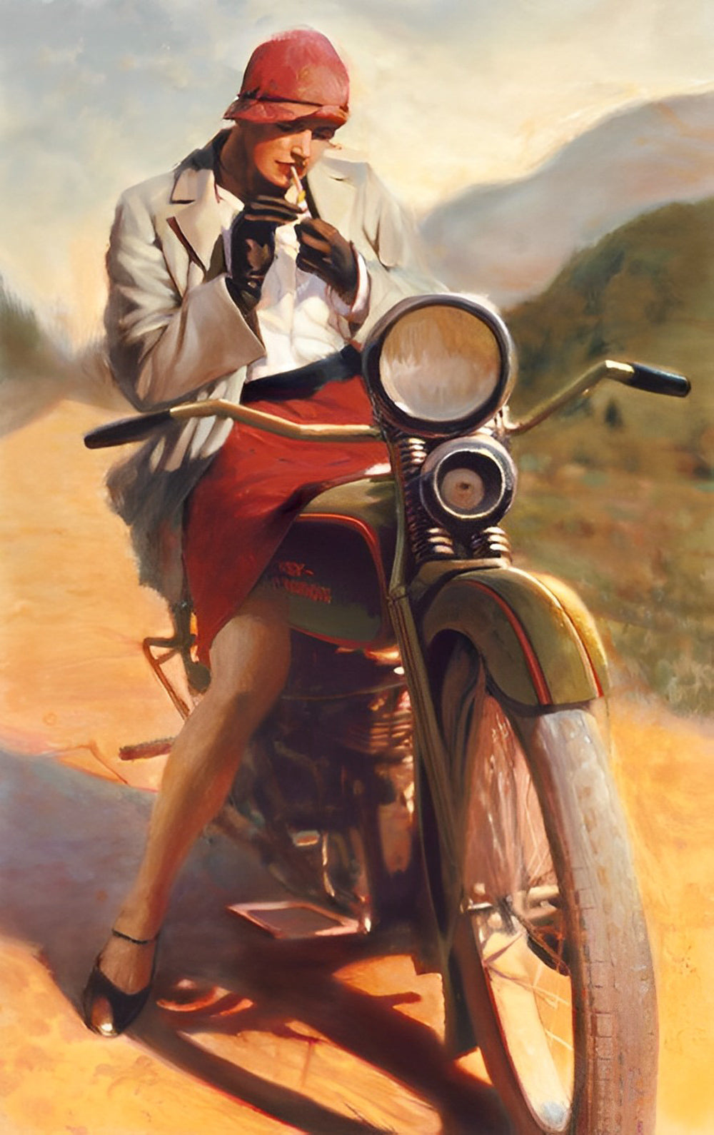 Motorrad und schöne Frau Diamond Painting