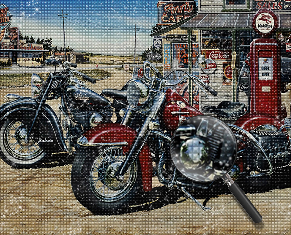 Motorrad vor dem Geschäft Diamond Painting