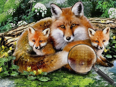 Mutter Fuchs und junge Füchse Diamond Painting