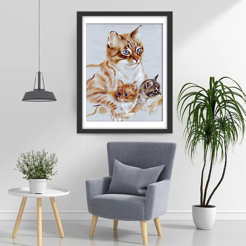 Mutter Katze und ihre Kinder Diamond Painting
