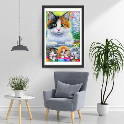 Mutter Katze und Kätzchen im Kinderwagen Diamond Painting