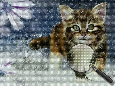 Niedliches Kätzchen im Schnee Diamond Painting