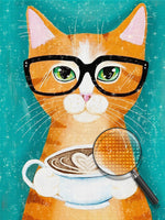 Orange Katze mit Kaffeetasse Diamond Painting