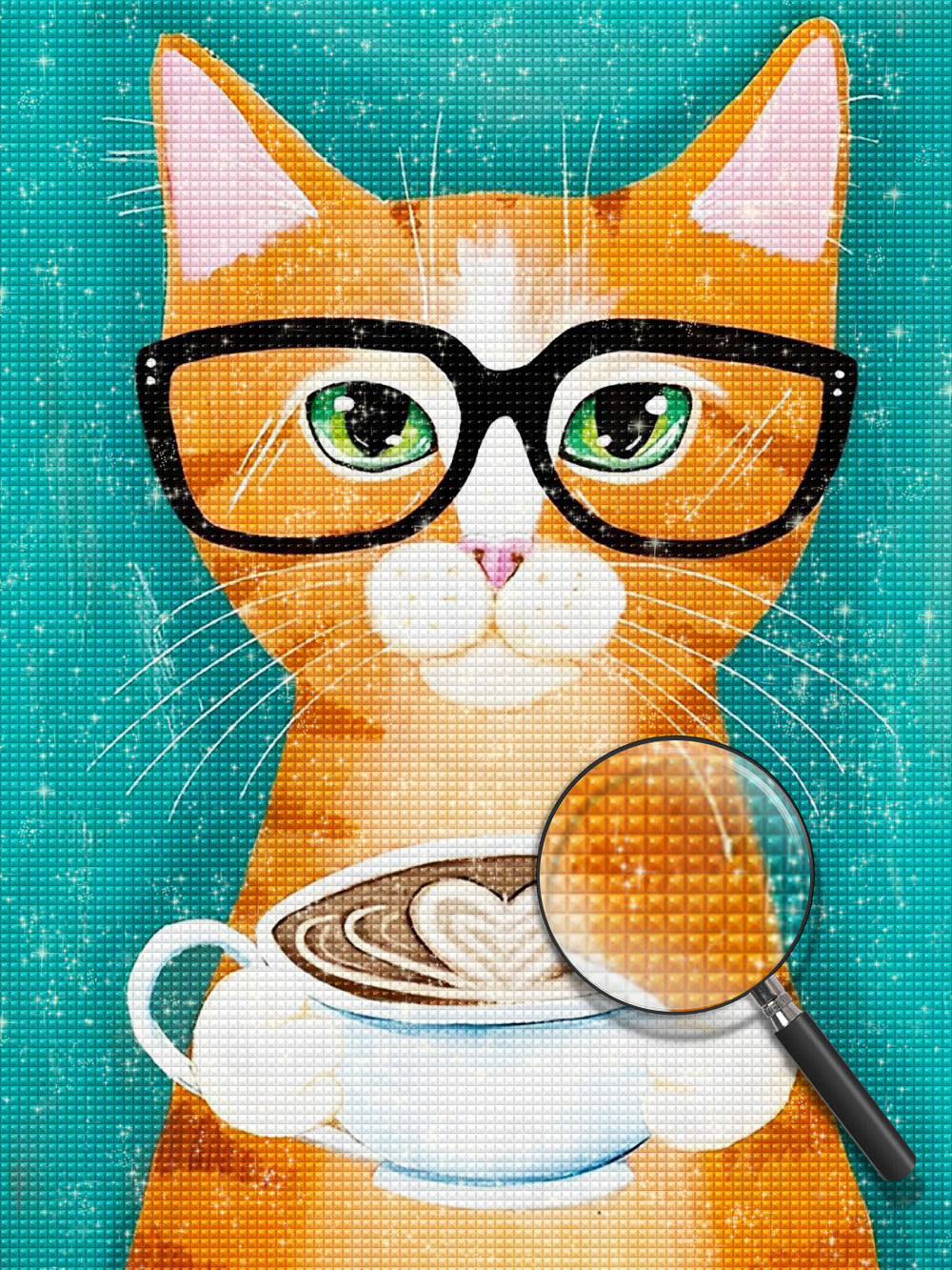 Orange Katze mit Kaffeetasse Diamond Painting
