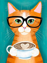 Orange Katze mit Kaffeetasse Diamond Painting