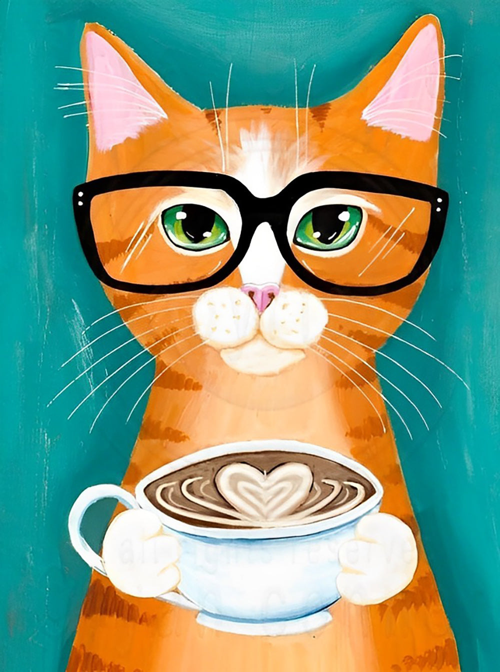 Orange Katze mit Kaffeetasse Diamond Painting
