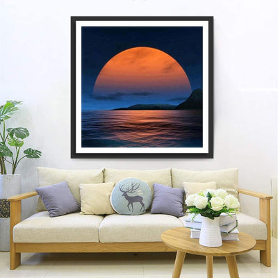 Orange Mond über dem Meer Diamond Painting