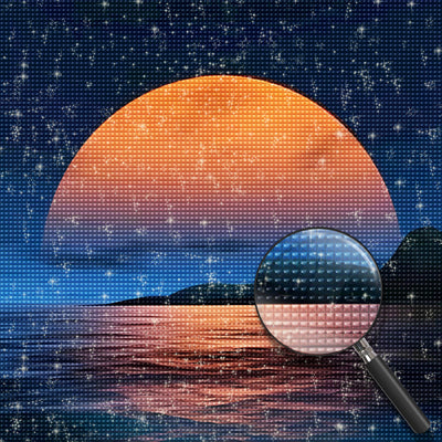 Orange Mond über dem Meer Diamond Painting