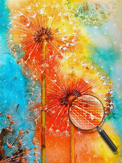 Orangefarbene Pusteblumen Diamond Painting