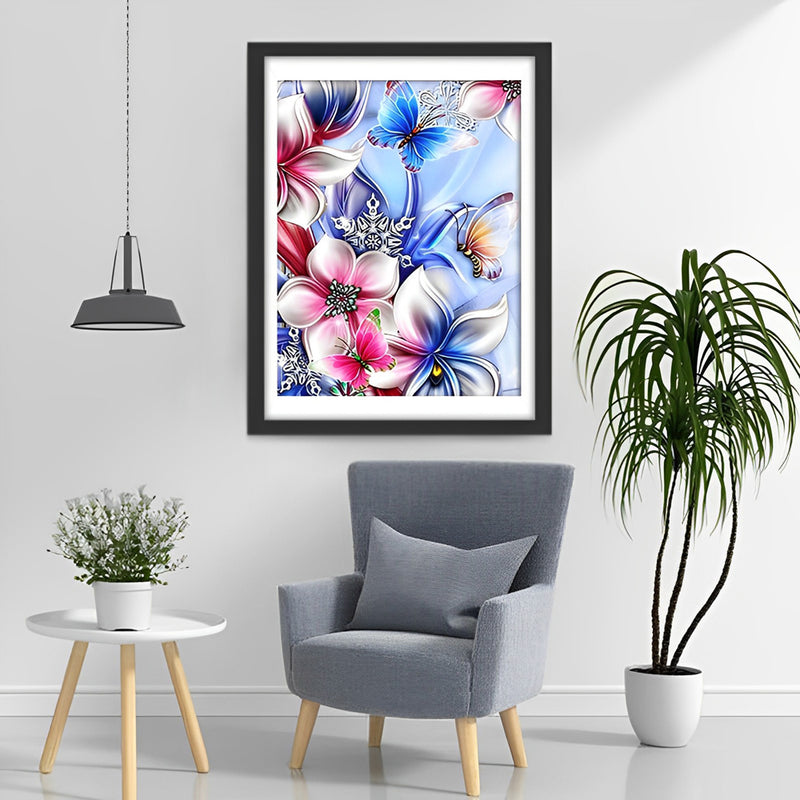 Orchideen, Schmetterlinge und Schneeflocken Diamond Painting