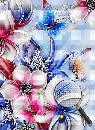 Orchideen, Schmetterlinge und Schneeflocken Diamond Painting