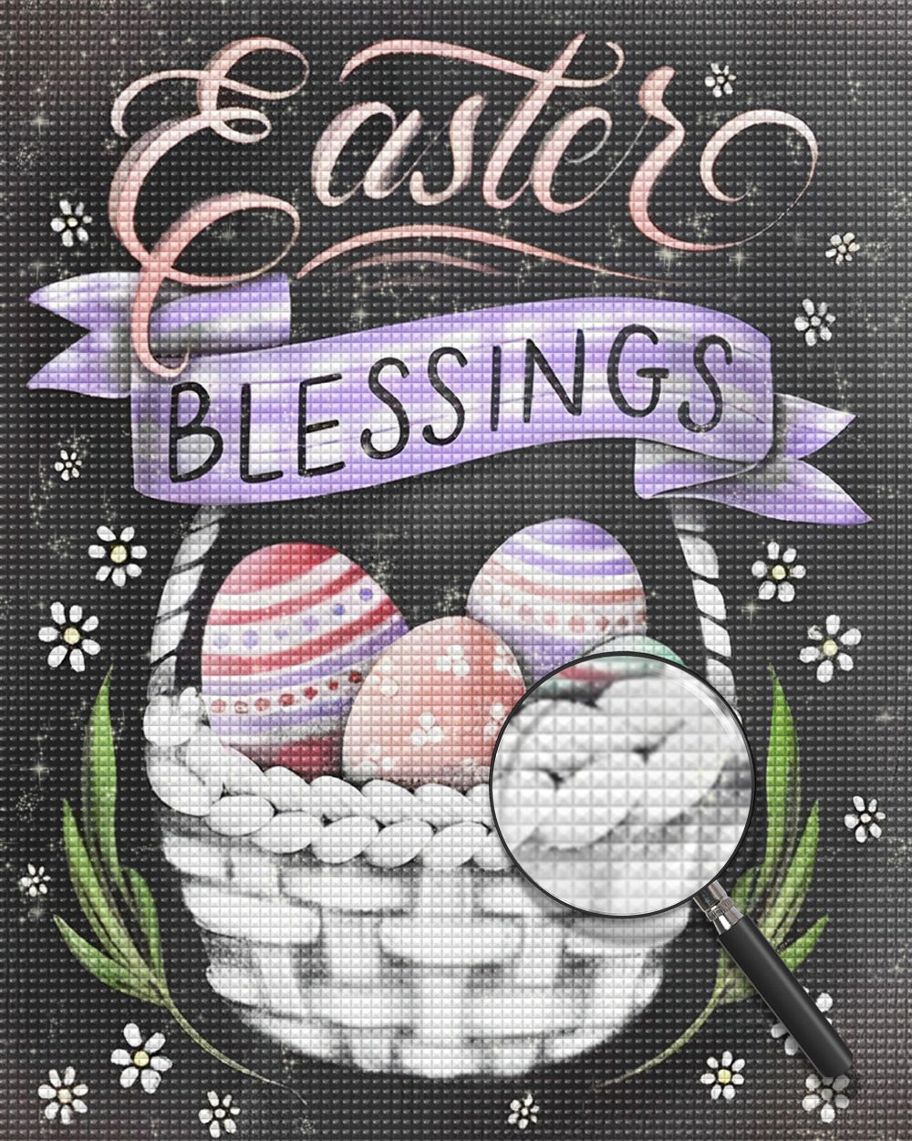 Ostereier im weißen Korb Diamond Painting