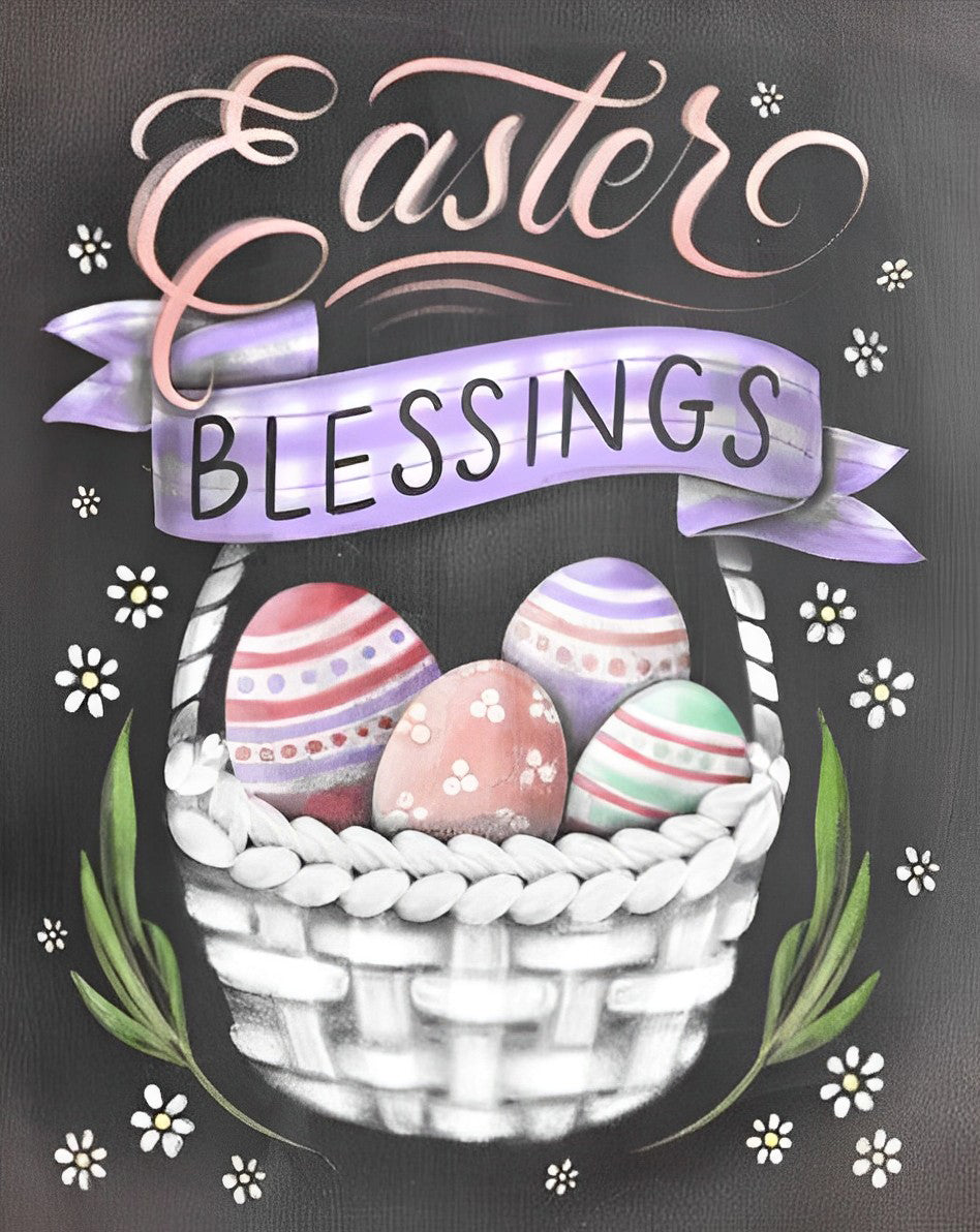 Ostereier im weißen Korb Diamond Painting