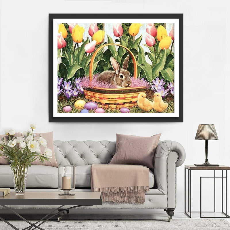 Ostereier Kaninchen Küken Tulpen Diamond Painting