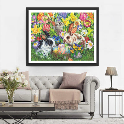 Ostereier, Kaninchen und Blumen Diamond Painting