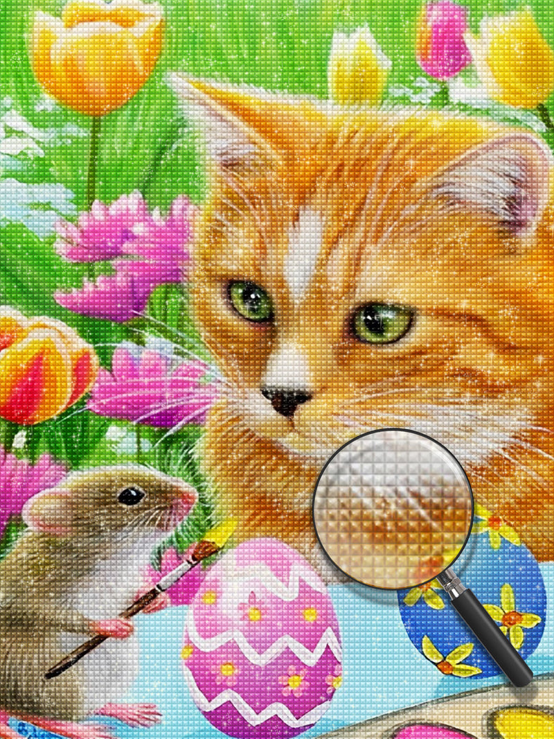 Ostereier, Katze und Maus Diamond Painting