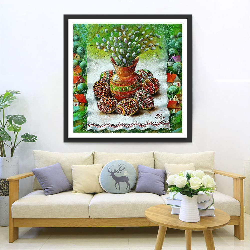 Ostereier und Vase Diamond Painting