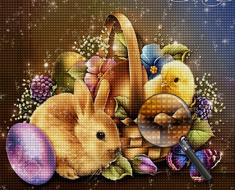 Osterhase, Ostereier und Küken Diamond Painting