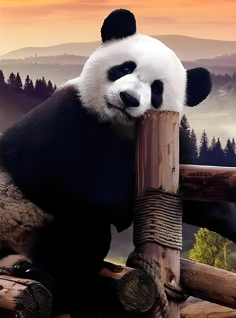 Panda auf dem Holzpfahl Diamond Painting