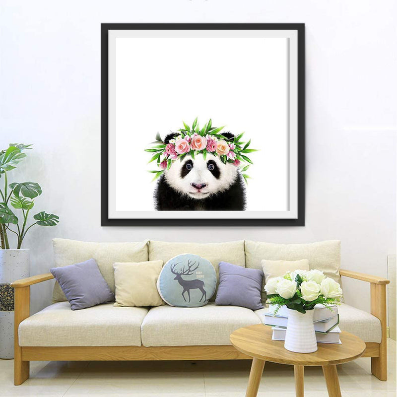 Panda mit Blumenkranz auf dem Kopf Diamond Painting