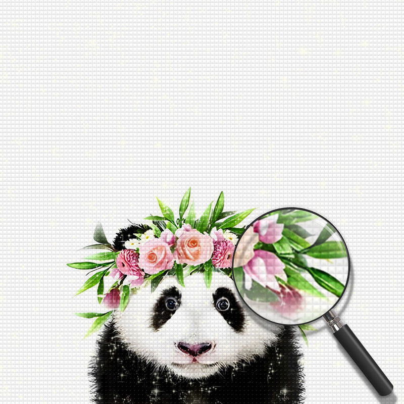 Panda mit Blumenkranz auf dem Kopf Diamond Painting