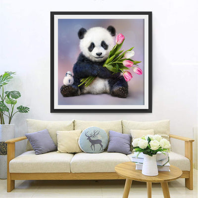 Panda und Tulpen Diamond Painting