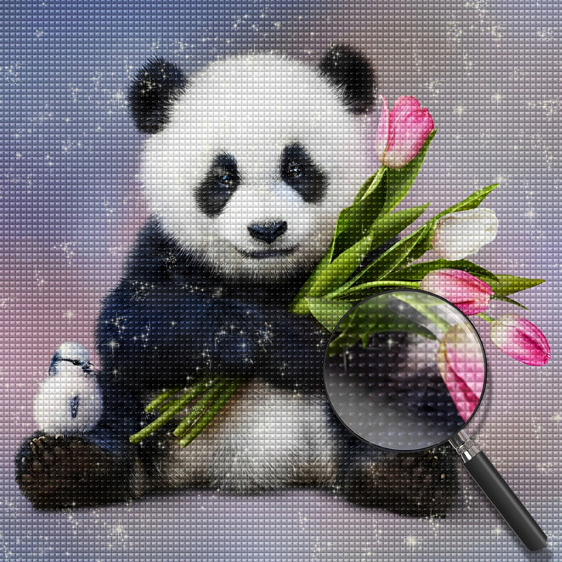 Panda und Tulpen Diamond Painting