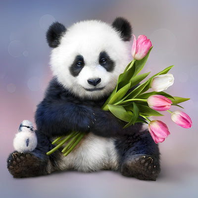 Panda und Tulpen Diamond Painting