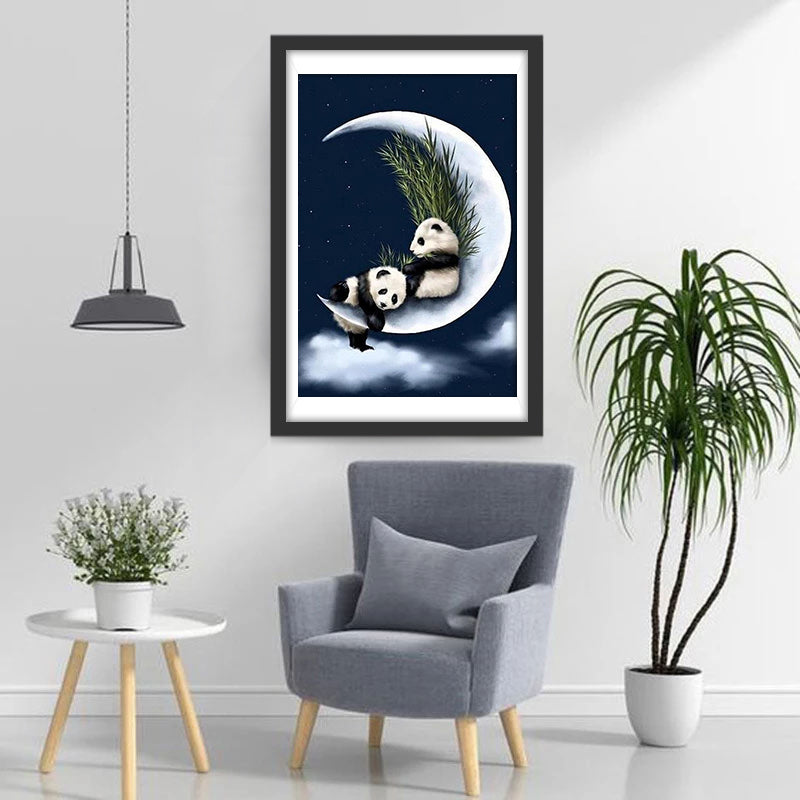 Pandas auf dem Mond Diamond Painting