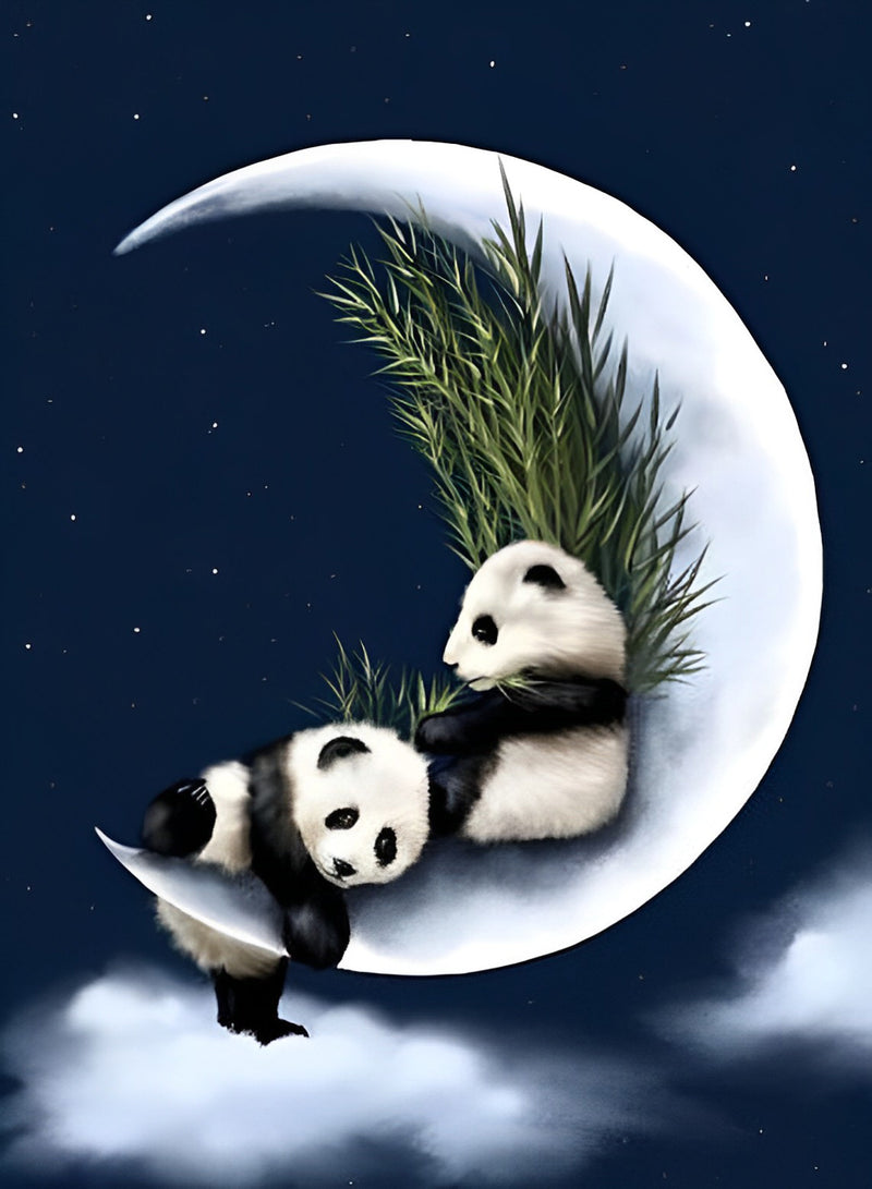 Pandas auf dem Mond Diamond Painting