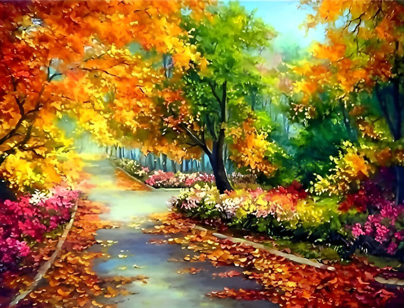 Pfad im Wald im Herbst Diamond Painting