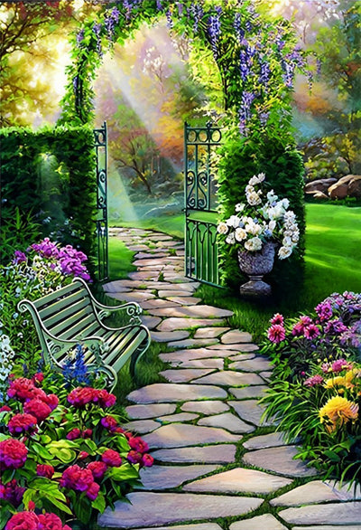 Pfad und Arkade im Garten Diamond Painting