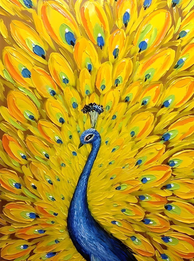 Pfau mit goldenen Fächern Diamond Painting