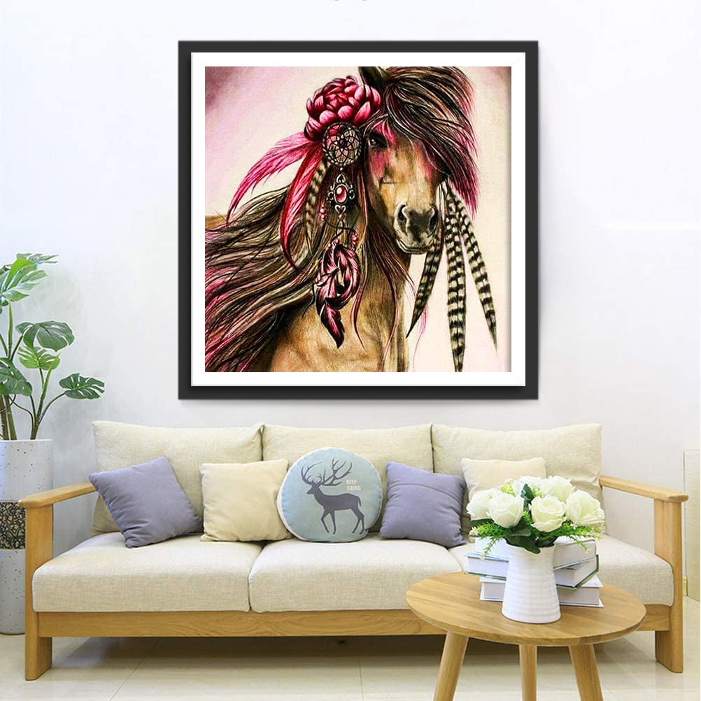 Pferd mit Blume auf dem Kopf Diamond Painting