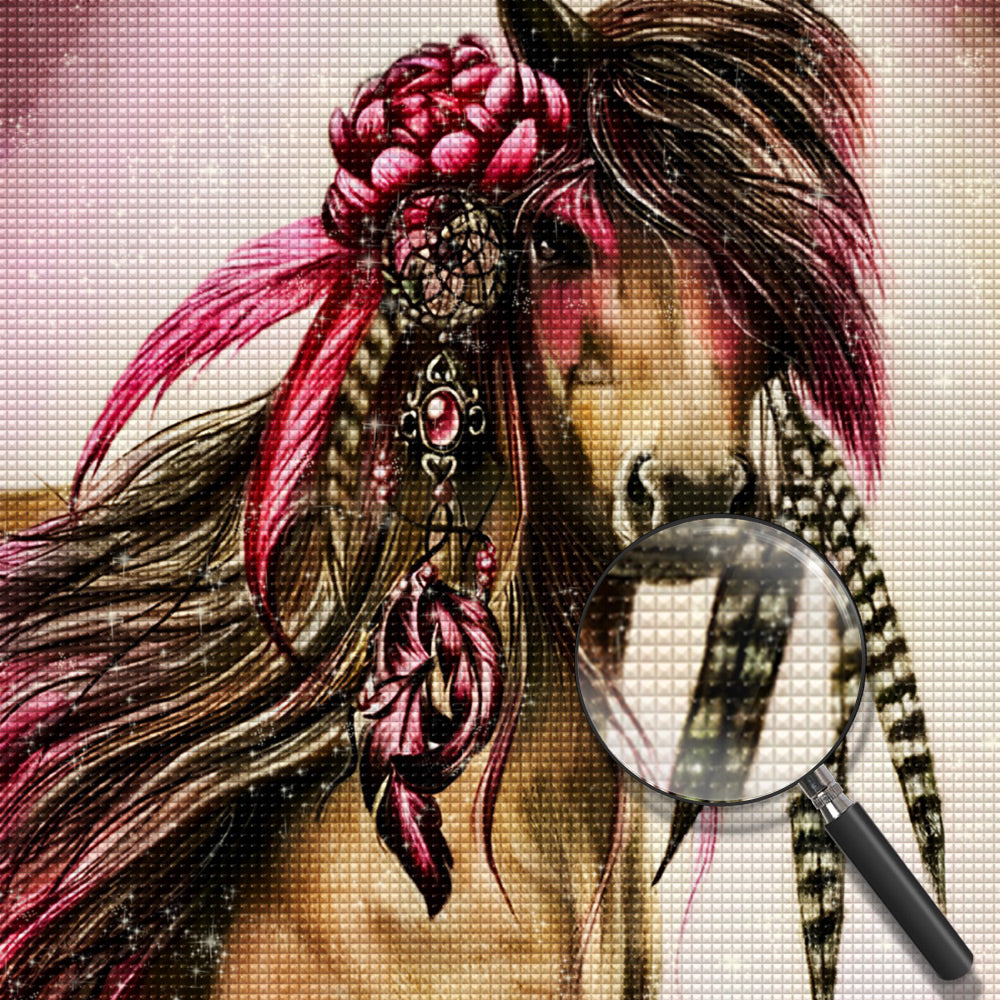 Pferd mit Blume auf dem Kopf Diamond Painting