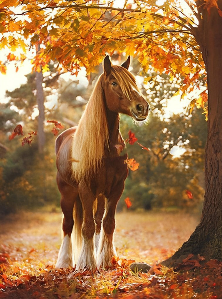 Pferd unter dem Ahornbaum Diamond Painting