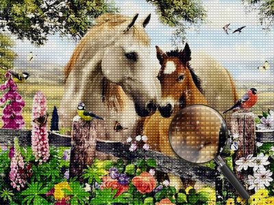 Pferde Blüten Diamond Painting