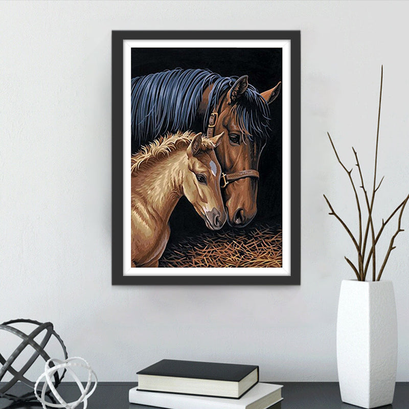 Pferde im Zimmer voller Heu Diamond Painting