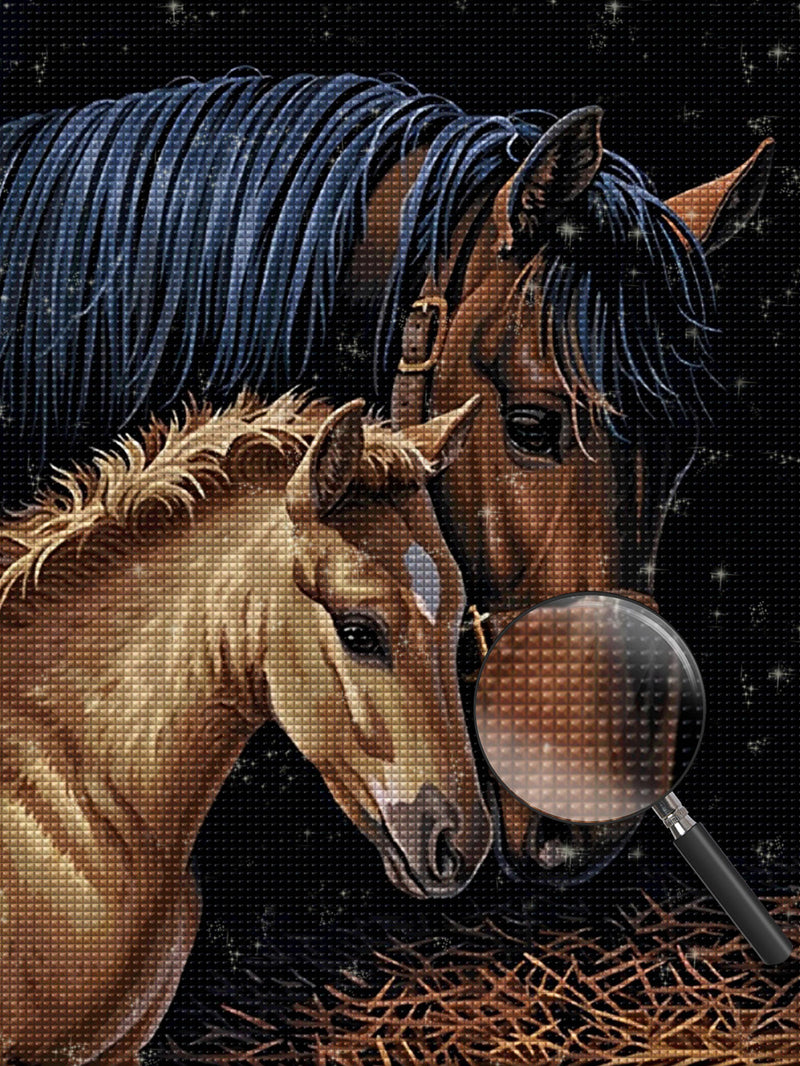 Pferde im Zimmer voller Heu Diamond Painting