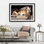 Pferde und Katze im Stall Diamond Painting