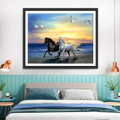 Pferde, Vögel und Meer Diamond Painting