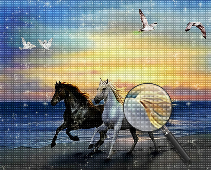 Pferde, Vögel und Meer Diamond Painting