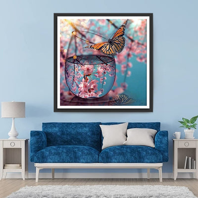 Pfirsichblüten Glas Schmetterling Diamond Painting