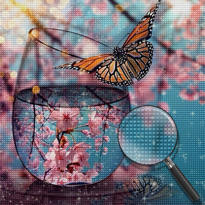 Pfirsichblüten Glas Schmetterling Diamond Painting